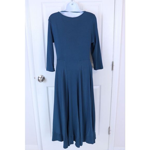 Soft Surroundings Maxi Dress Women's Ruffle Hem Scoop Neck Teal Blue Size Small - Picture 5 of 8